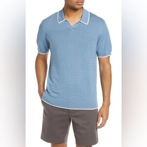 Ted Baker Durdle Textured Striped Knit Polo Shirt Blue Size 3 Medium M Cotton